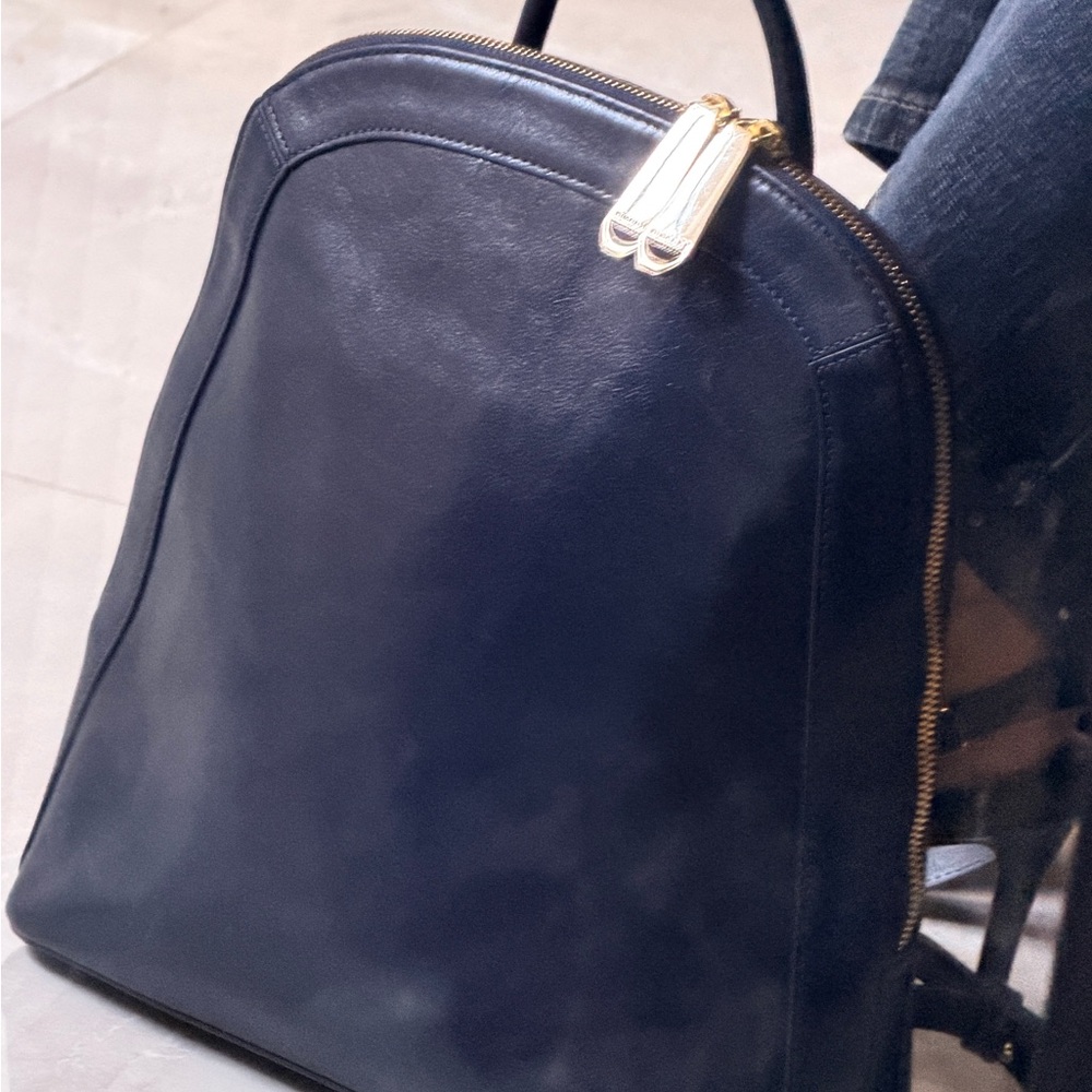 Brahmin Navy Blue Leather Backpack with Gold Hardware - Picture 7 of 16